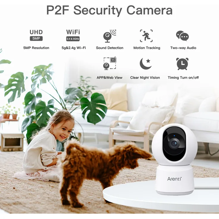 Arenti Indoor 5G Wi-Fi UHD 3K/5MP Pan Tilt Zoom Priv Cam, Überwachungskamera mit 16x digitalem Zoom und bidirektionalem Mikrofon