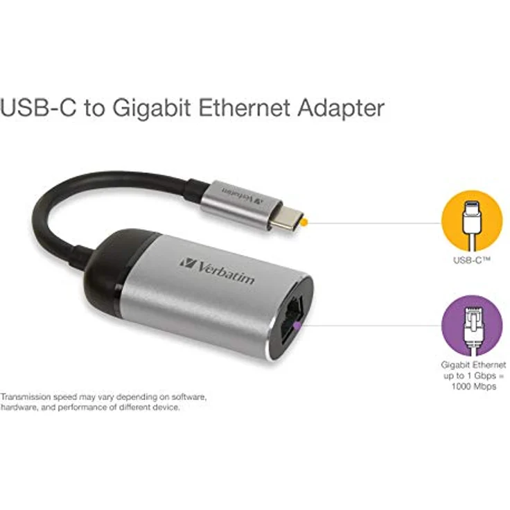 Verbatim USB-C auf Gigabit Ethernet Adapter, für USB-C-fähige Laptops, Notebooks, MacBooks uvm, kompaktes Design, USB-C zu GbE, USB-C Netzwerk-Adapter, inkl. 10 cm USB-C-Kabel – Bild 2