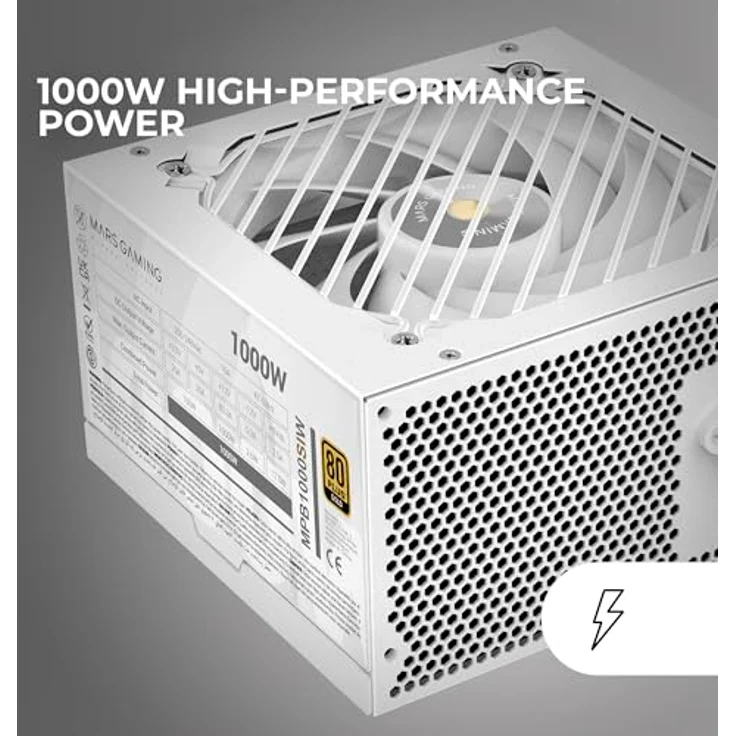 Mars Gaming MPB1000SI, PC ATX Netzteil 1000W, 80Plus Gold 90%, 7 Jahre Garantie, SI Extreme Silence Lüfter, Weiß – Bild 2