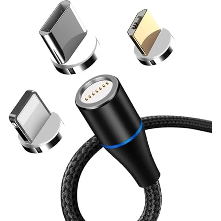 Maxlife MXUC-03 magnetisches Kabel, 3in1 USB mit Lightning, USB-C und microUSB, 1,0 m, 3A, schwarz, Nylon