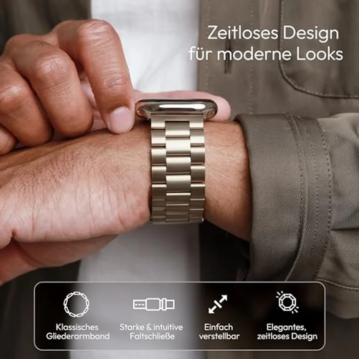 VONMÄHLEN Link Bracelet, Edelstahlarmband für Apple Watch, Sunset Gold, Titan Grad 2, 44 | 45 | 46 | 49mm, elegantes Five-Link Design – Bild 2