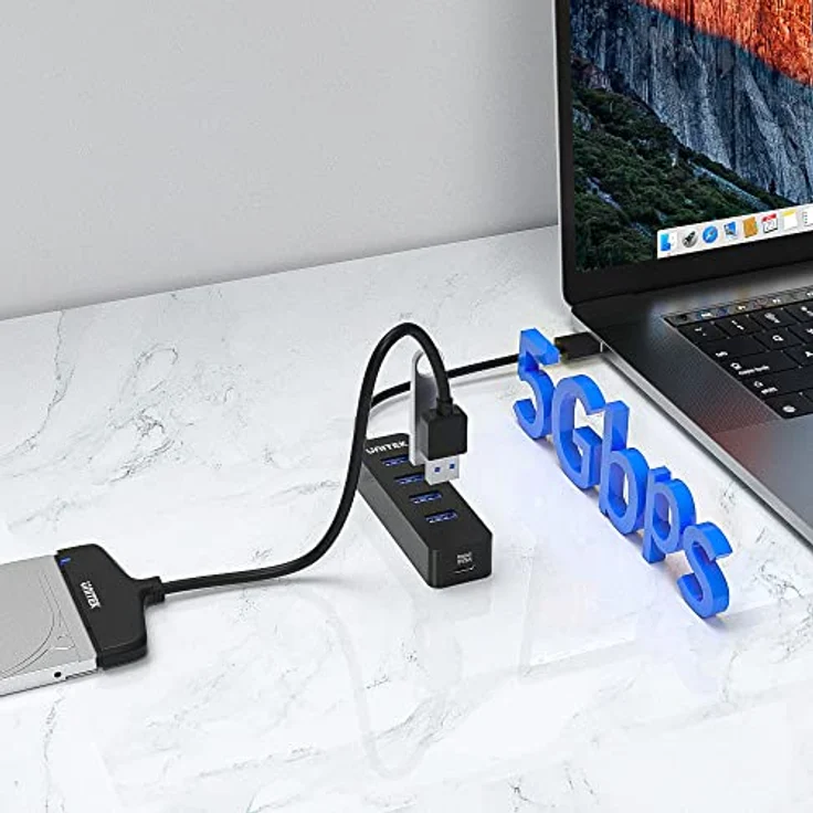 UNITEK Active Hub 10W mit integriertem 15cm Kabel mit USB-C Plug Ports 4xUSB-3.1 und 1xUSB-C 5V2A Sofortige Datenübertragung von bis zu 5 Gbps und sicheres Aufladen Plug and Play – Bild 3
