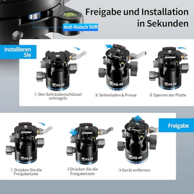 SIRUI KS-40 Low Profile Kugelkopf, Aluminium 360° Doppel-Panoramakugelkopf für Kamera, Camcorder, maximale Belastung 25kg – Bild 3