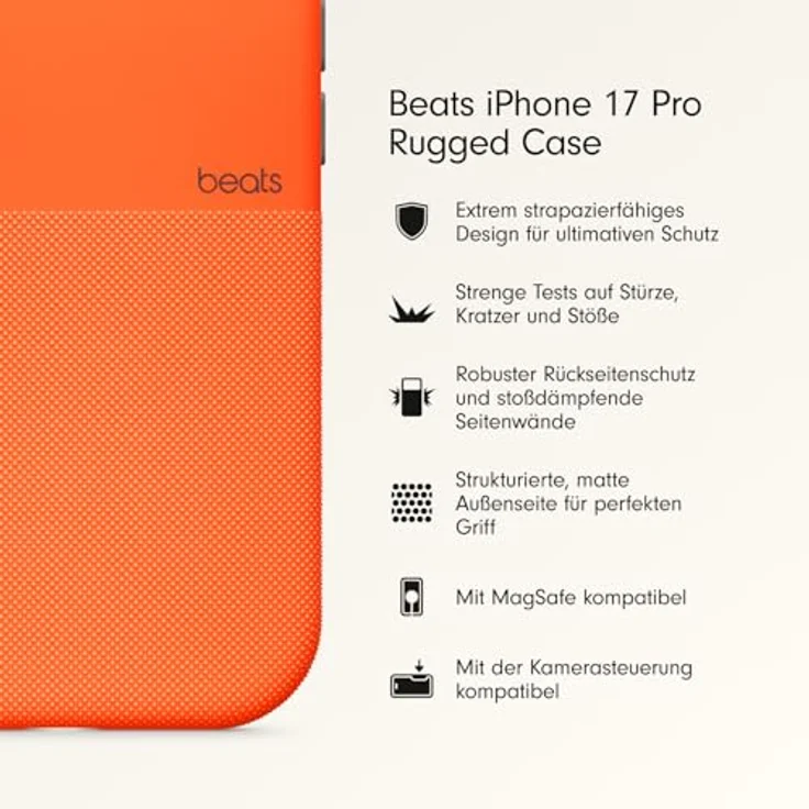 Beats Rugged Case with MagSafe für Apple iPhone 17 Pro, robuste Smartphone Hülle mit Kamerasteuerung, orange – Bild 2