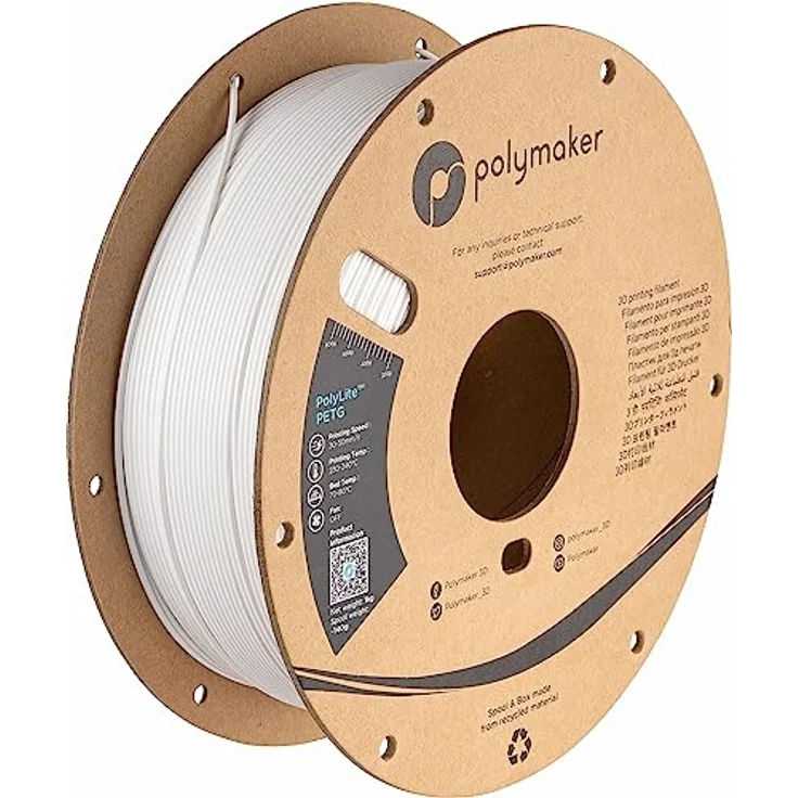 Polymaker PolyLite PETG Weiß, 3D-Druckfilament, 1,75mm, 1kg, hohe Transparenz und Zuverlässigkeit – Bild 1