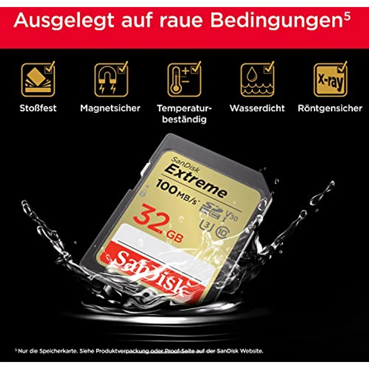 SanDisk Extreme SDHC UHS-I Speicherkarte 2er-Pack 32 GB (V30, 100 MB/s Übertragung, U3, 4K UHD Videos, wasserdicht, stoßfest, temperaturbeständig) – Bild 5