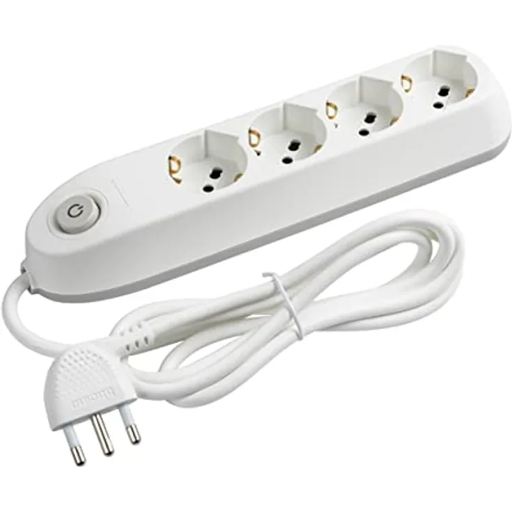 BTicino Elektrische Steckdosenleiste Poker mit 4 universellen Steckdosen P40 Schuko Zipasso Schuko Standard Deutsch, 1,5 m Kabel mit platzsparendem Stecker und Reißfest 16 A, 3500 W, Farbe Weiß