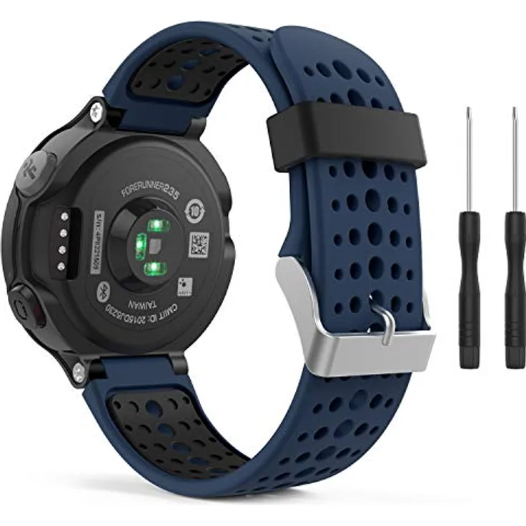 MoKo Armband für Garmin Forerunner 235/235 Lite/220/230/620/630/735XT, Silikon Sportarmband, einstellbar, Mitternachtsblau/Schwarz, atmungsaktiv und langlebig