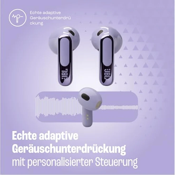 JBL Live Flex 3, Wireless Earbud-Kopfhörer mit Bluetooth, 50 Stunden Akkulaufzeit, True Adaptive Noise Cancelling und hochauflösendem Signature Sound, IP54 wasserfest, mit Ohrstöpseln, Lila – Bild 3