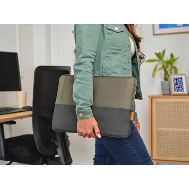 Trust Lisboa Laptophülle 16 Zoll, Laptoptasche aus Recycelten PET-Flaschen, Arbeitstasche Laptop Sleeve, Tasche Herren Damen für MacBook Notebook HP Dell Asus Lenovo Reisen Business - Grün – Bild 5