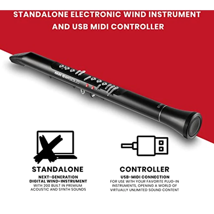 AKAI Professional EWI Solo - Elektronisches Blasinstrument mit eingebautem Lautsprecher, wiederaufladbarer Batterie, 200 Sounds, USB-MIDI Verbindung – Bild 2