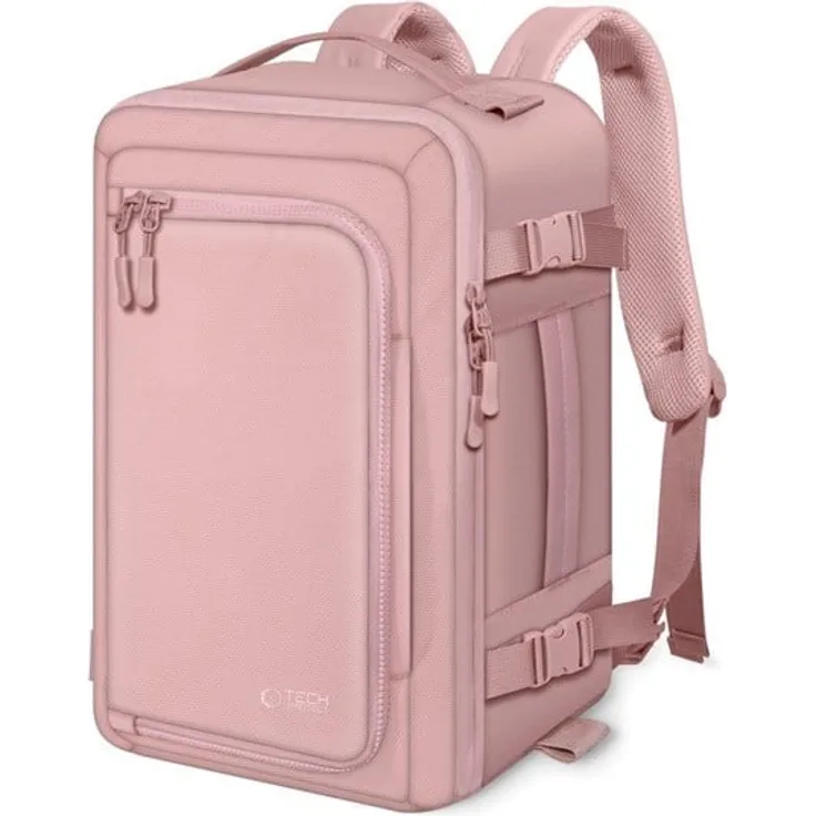 Tech-Protect Defender S50, 20L Laptop Rucksack für Ryanair & Wizzair, rosa, Tasche für Laptops bis 15.6 Zoll mit separatem Laptopfach und Koffer-Befestigungsgurt