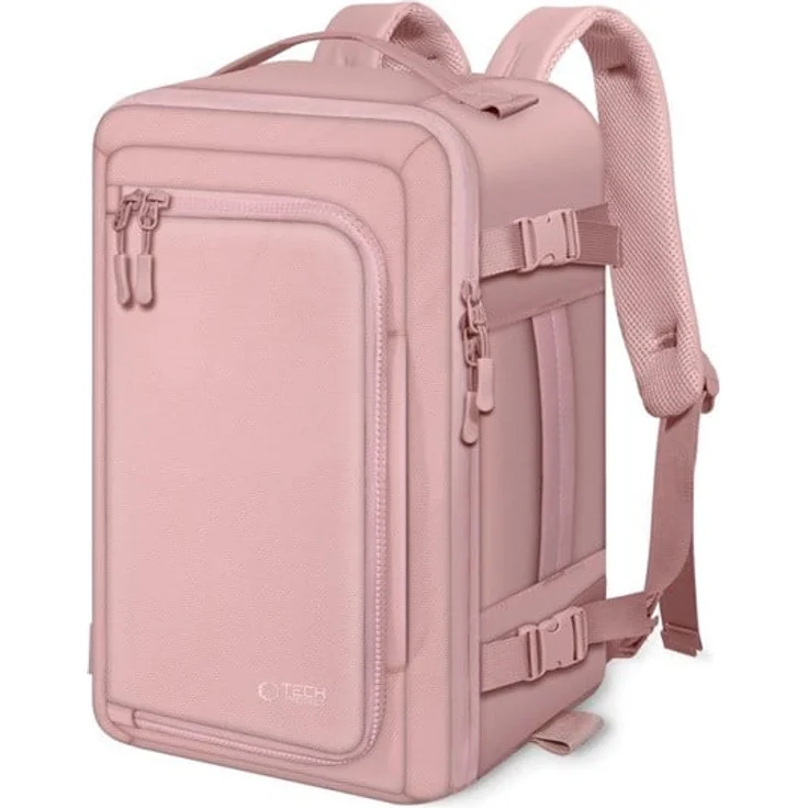 Tech-Protect Defender S50, 20L Laptop Rucksack für Ryanair & Wizzair, rosa, Tasche für Laptops bis 15.6 Zoll mit separatem Laptopfach und Koffer-Befestigungsgurt