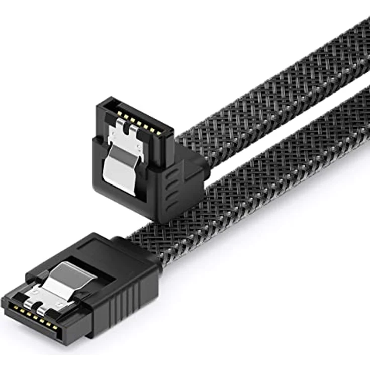 deleyCON SATA 3 Kabel 30cm, 6 Gbit/s Datenkabel mit L-Stecker 90° gewinkelt für HDD/SSD, Schwarz – Bild 1