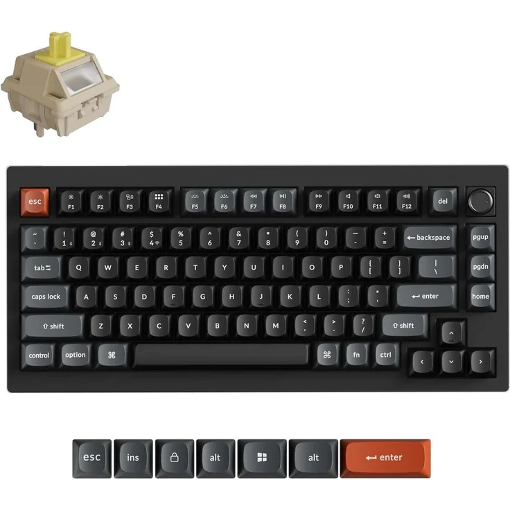 Keychron V1 Ultra 8K, Kabellose Mechanische Tastatur, Programmierbar, RGB, QWERTY US - Silk POM Switch Banana