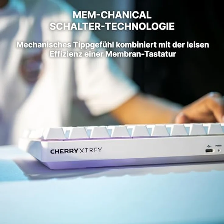 CHERRY XTRFY K33 Compact Wireless, Kabellose Mem-chanical Gaming-Tastatur, 75-Prozent-Format, RGB-Beleuchtung, IP54 Staub- & Spritzwassergeschützt, DE-Layout (QWERTZ), Weiß – Bild 3