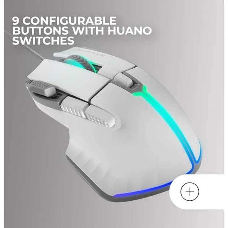 Mars Gaming MM-XT, RGB-Gaming-Maus mit ergonomischem Design, 12800 DPI optischem Sensor, 9 konfigurierbaren Tasten, Huano Switches, Software-Steuerung, multiplattformfähig, Weiß – Bild 2