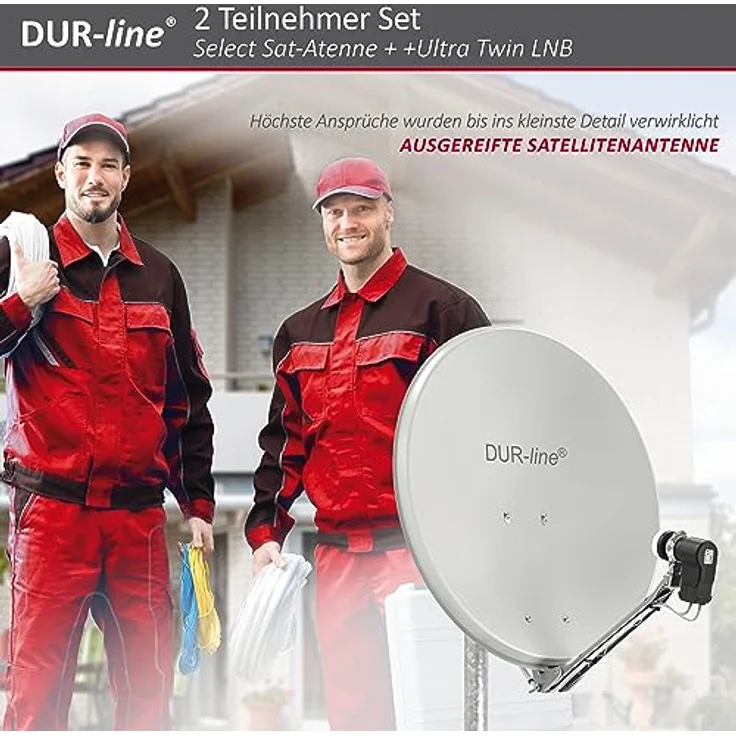 DUR-line 2 Teilnehmer Set - Qualitäts-Alu-Satelliten-Komplettanlage - Select 60/65cm Spiegel/Schüssel Hellgrau + Twin LNB - für 2 Receiver/TV [Neuste Technik, DVB-S2, 4K, 3D] – Bild 10