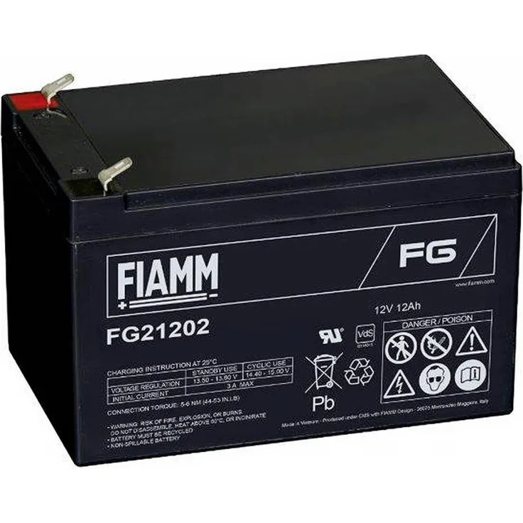 Fiamm FG21202 108580 Bleiakku 12V 12000 Blei-Vlies (AGM), kompaktes Design, Flachstecker 6.35mm, Maße 98 x 100 x 151mm