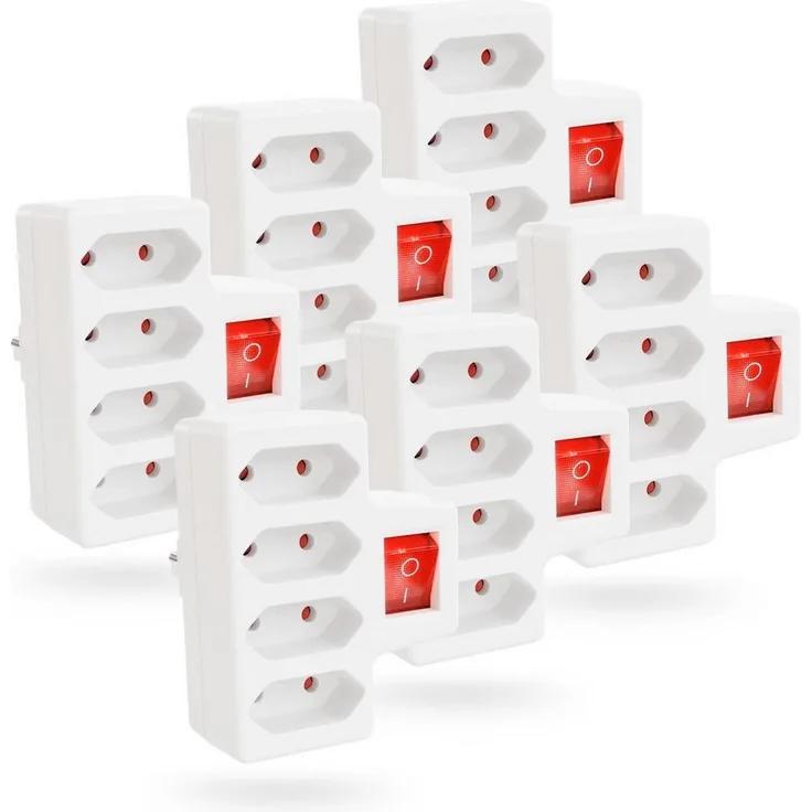 greate. 6x 4er Steckdosenadapter mit Schalter max. 2300W - Mehrfachsteckdose 3-fach (Mit Schalter, Erhöhter Berührungsschutz) - Weiß