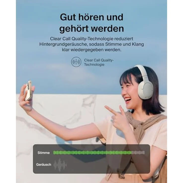 Belkin SoundForm Surround Kopfhörer Kabellos Bluetooth, Over-Ear Environmental Noise Cancelling Kopfhörer, 60 Std. Betrieb, weiche Hörmuscheln für iPhone, Galaxy, iPad – Sandfarben – Bild 3