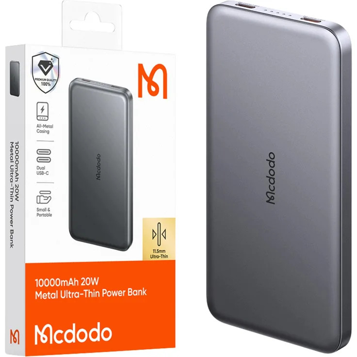 Mcdodo Magnetic Power Bank Meta Series, 10000 mAh, 20 W, ultradünn, schwarz
