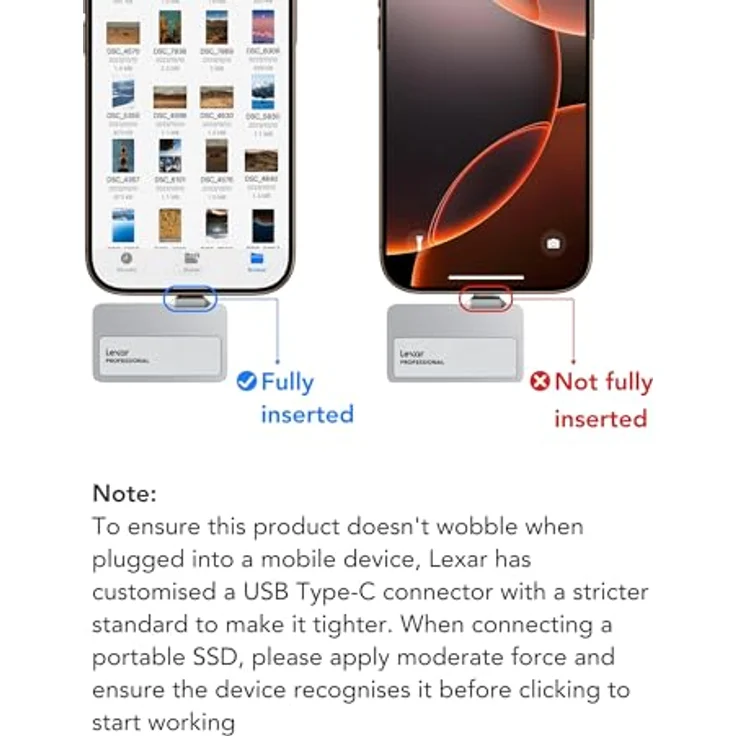 Lexar Professional Go Portable SSD mit HUB 1TB, ultrakompakt, unterstützt Apple ProRes, bis zu 1050MB/s Lesen und 1000MB/s Schreiben, USB 3.2 Gen 2, IP65, für iPhone 15/16, Schwarz – Bild 2
