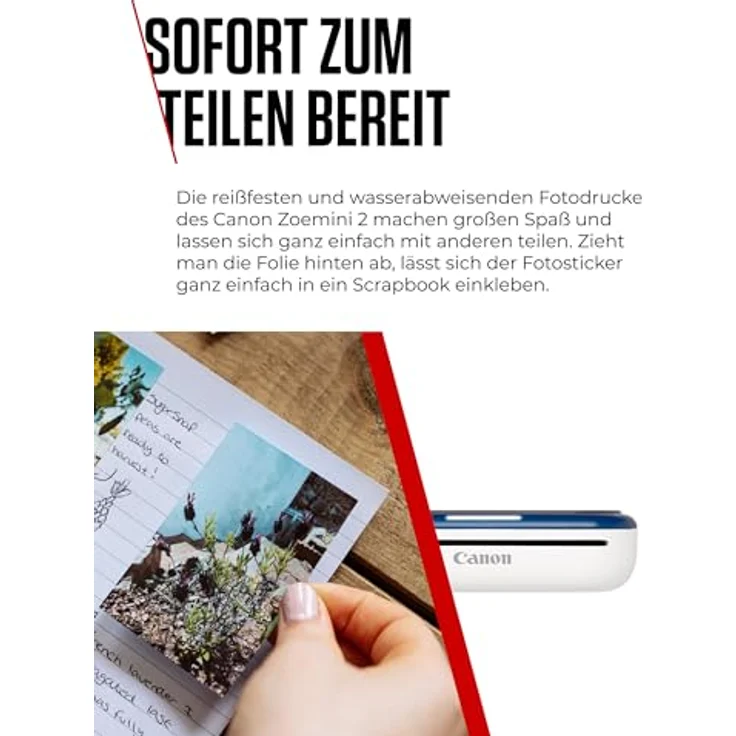 Canon Zoemini 2 Mini Fotodrucker mobil tragbar unterwegs Hosentasche Printing KIT (Fotodruck 5x7,6 cm, Smartphone + Tablet, eingebauter Akku) Marineblau [+ 20er Zink Druck-Set + 10er Circle Sticker] – Bild 9