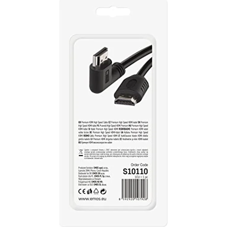 EMOS High Speed HDMI 2.0 Kabel mit Ethernet 1,5 m, 18 Gbit/s Hochgeschwindigkeitskabel mit Ultra HD, 4K, 3D, ARC Unterstützung, 90° Winkelstecker auf A-Stecker schwarz – Bild 5