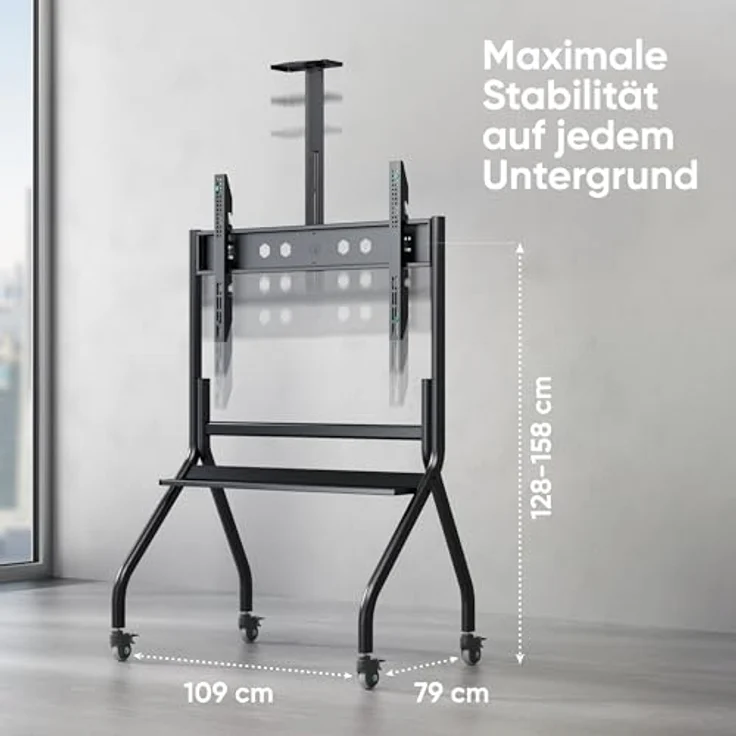 ONKRON TS2080-B, rollbarer TV Ständer für 60-120 Zoll Fernseher, max. Belastung 150 kg, höhenverstellbar, max. VESA 1000x600, mit Rollen, Schwarz – Bild 4
