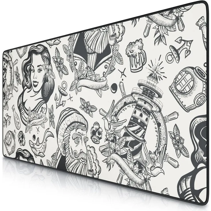 Titanwolf XXL Gaming Mauspad Speed 900 x 400 x 3 mm, rutschfest, abwaschbar, Sailor Tattoo, hohe Präzision und Komfort