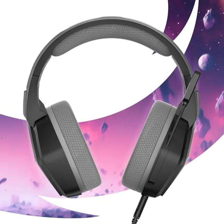 Oniverse Gaming-Headset Nebula (Infinite) mit verstellbarem Mikrofon, LED, Lautsprecher 50 mm, Ohrpolster aus atmungsaktivem Stoff – kabelgebundenes Gaming-Headset, schwarz – Bild 3