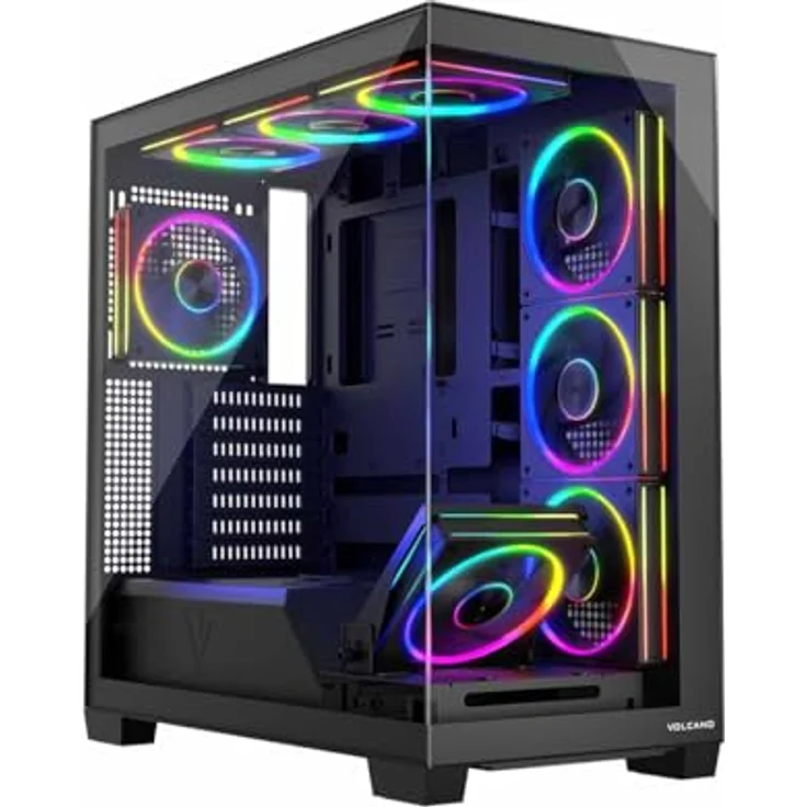 Modecom Volcano Stellar ARGB Midi 8F, schwarzes PC-Gehäuse mit gehärtetem Glas, 4 Schächten, 7 Erweiterungssteckplätzen und optimalem Kabelmanagement – Bild 3