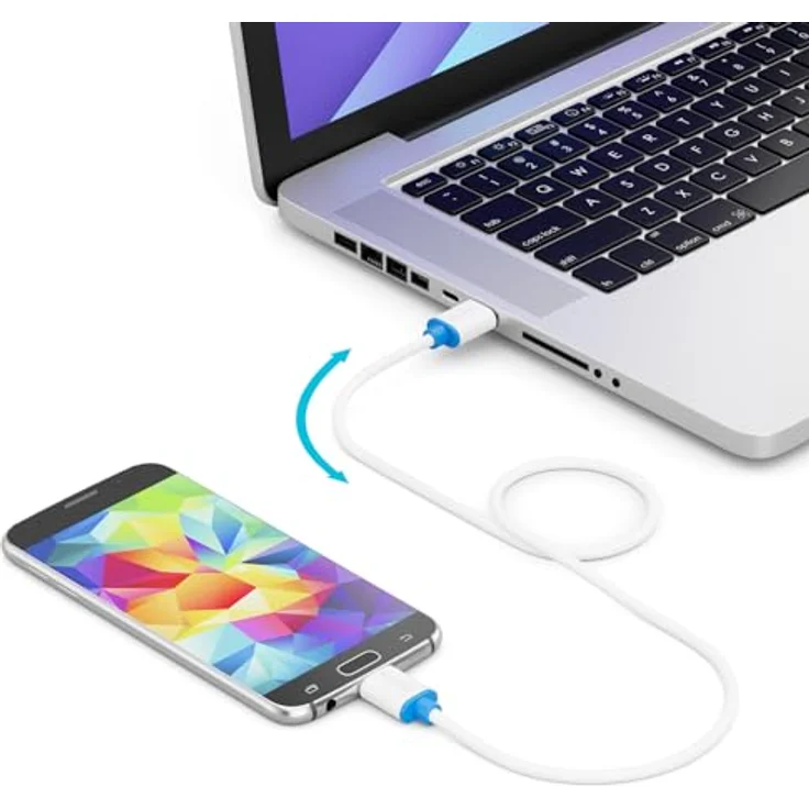 deleyCON 0,30m Micro USB 3.0 Kabel - Datenkabel bis 5 Gbit/s für Handy, Smartphone, Tablet und externe Festplatten - USB A-Stecker zu Micro B-Stecker, Weiß – Bild 3