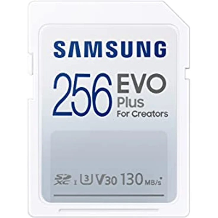 Samsung EVO Plus SD Speicherkarte (MB-SC256K/EU), 256 GB, UHS-I U3, Full HD, 130MB/s Lesen, für Spiegelreflexkameras und Systemkameras