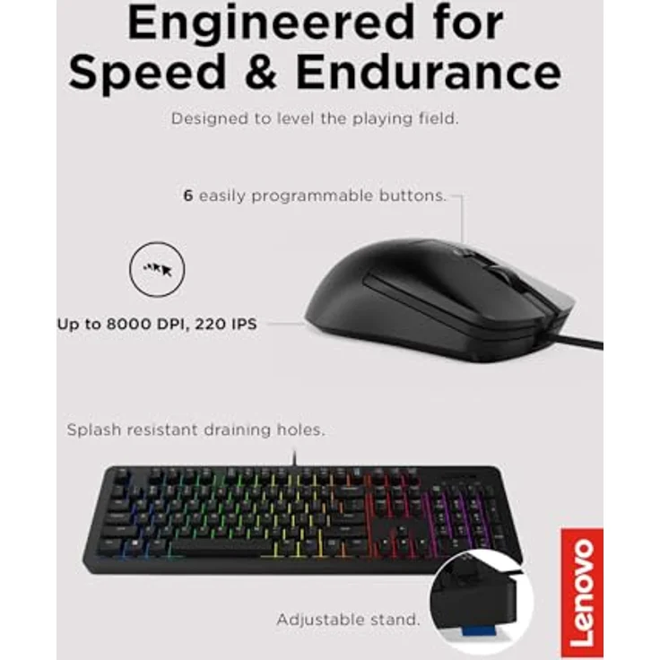 Lenovo Legion KM310 RGB Gaming Combo, Hintergrundbeleuchtete Tastatur und Maus, Full Size, USB, QWERTY, Englisch (US), Schwarz – Bild 4