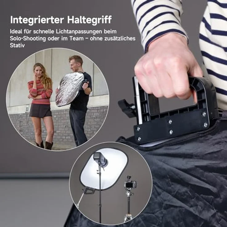 Rollei 5in1 Faltreflektor Comfort Pro 60x75 cm, Aluminium-Konstruktion mit Haltegriff für vielseitige Lichtsteuerung – Bild 7