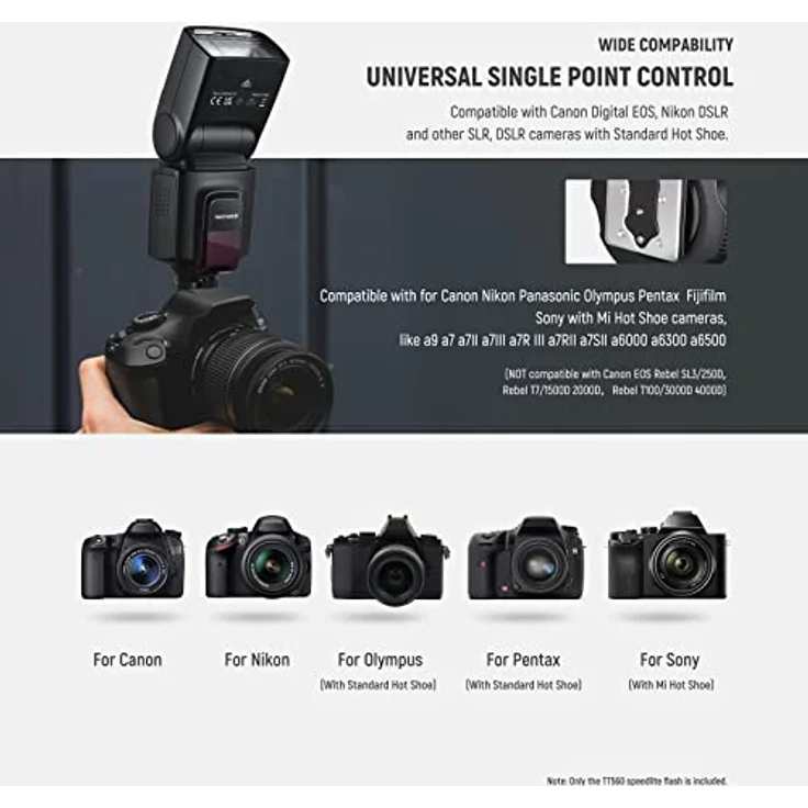 Neewer TT560 Kamera Blitz Speedlite für Canon Nikon Panasonic Olympus Pentax und andere DSLR-Kameras, Digitalkameras mit Standard-Blitzschuh – Bild 3