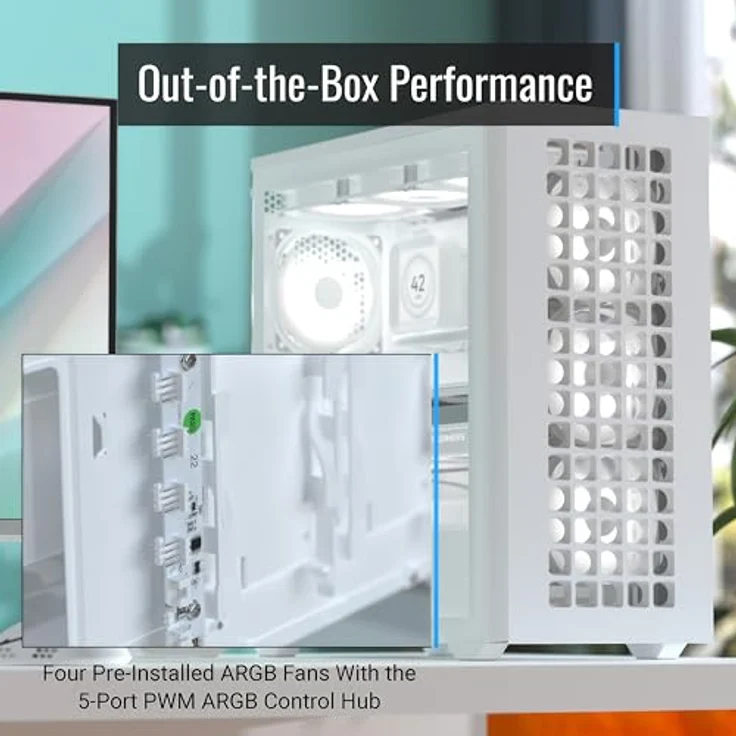 AeroCool D502A Mid-Tower Case, Gaming PC Gehäuse, hervorragender Airflow, schlankes Design Mesh Frontpanel, inkl. 4 RGB-Lüfter, kompatibel mit ATX Micro-ATX und Mini-ITX Motherboards, USB Type C, Weiß – Bild 3