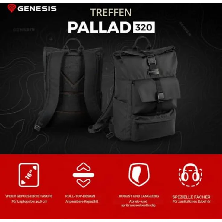 Genesis Pallad 320, Notebook-Rucksack für Laptops bis 40.6 cm (16 Zoll), Schwarz – Bild 3