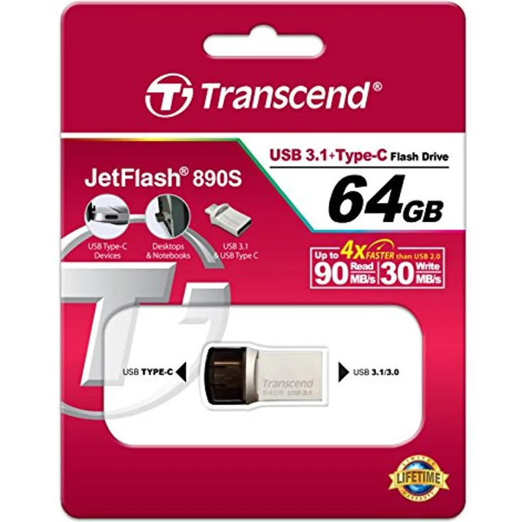 Transcend JetFlash 890 64GB USB Type-C zu USB 3.1 Gen 1 Dual Connector USB OTG Flash Drive für Android TS64GJF890S – Bild 6