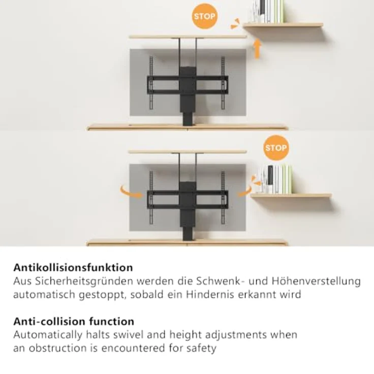 my wall TV-Ständer HP67-2L, elektrisch drehbar und höhenverstellbar für Fernseher bis 80 Zoll, 360° Drehfunktion, Steuerung per Sprachbefehlen, Tragkraft bis 60 kg – Bild 8