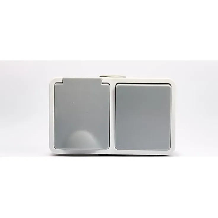 McPower Feuchtraum Kombidose Schalter Steckdose Aufputz | Fix | horizontal 1fach Kombischalter mit Steckdose, 250V, AP grau