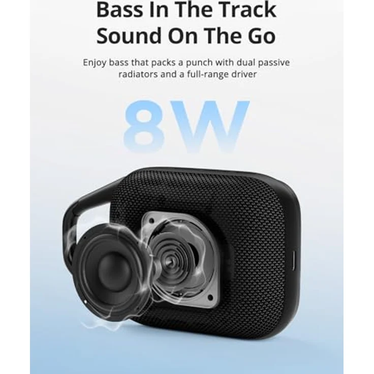 Tronsmart H1 Tragbare Outdoor Bluetooth Lautsprecher Musikbox, 20 Stunden Spielzeit, lauter Klang und kraftvoller Bass, integrierter Karabiner, IPX7 wasserdicht, anpassbarer EQ, Bluetooth 5.3 (Schwarz) – Bild 3