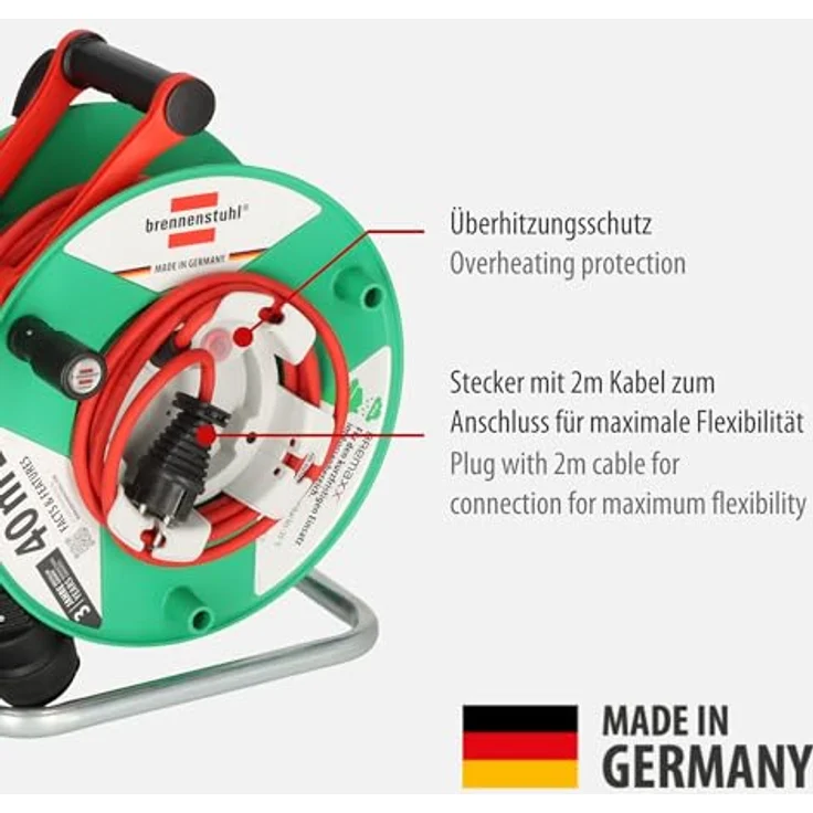 Brennenstuhl Garant G IP44 Gartenkabeltrommel (Kabeltrommel für Rasenmäher mit 38+2m Kabel in rot, Spezialkunststoff, kurzfristiger Einsatz im Außenbereich, Made in Germany) – Bild 2