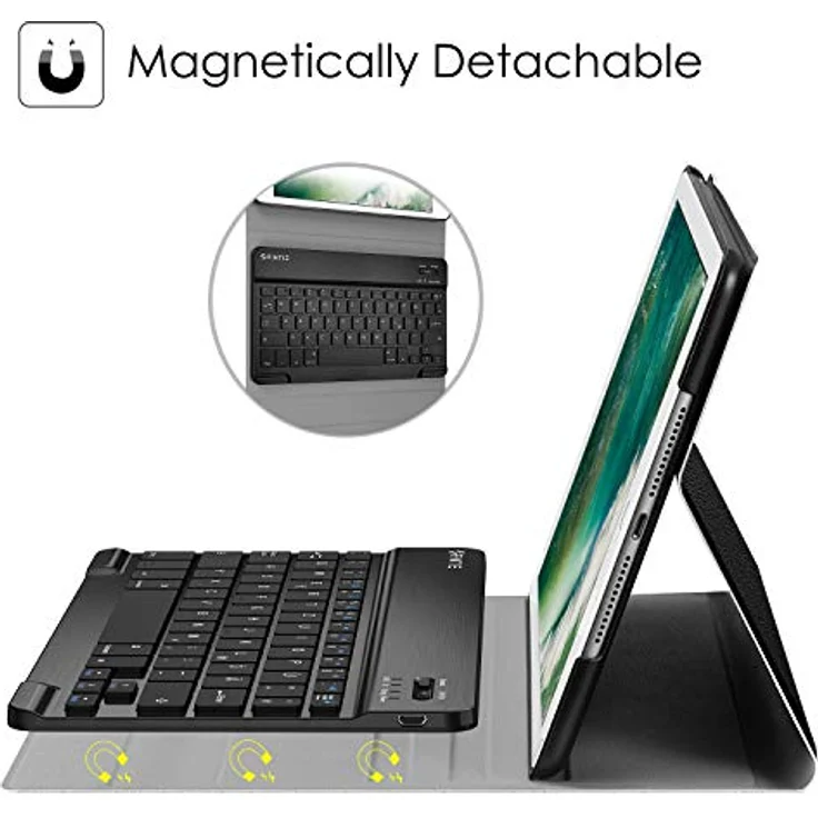 FINTIE Tastatur Hülle für iPad 9.7 Zoll 2018/2017 & iPad Air 1/2, ultradünne leichte Schutzhülle mit abnehmbarer deutscher Bluetooth-Tastatur, schwarz – Bild 2