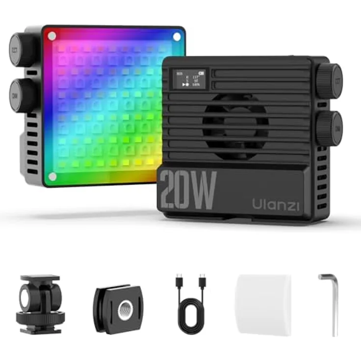 ULANZI L090 RGB-Videoleuchte, LED-On-Kamera-Videoleuchte mit 5000 mAh Akku, 360 Vollfarb-20 Lichteffekten, CRI≥95, Farbtemperatur 2500-9000 K für Fotografie-Vlogging