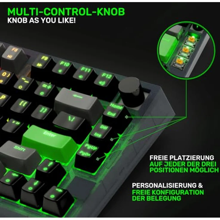 nerdytec CYKEY - Mechanische Gaming Tastatur mit RGB-Beleuchtung, kabelgebundenes TKL-Keyboard mit Hot-Swappable Switches und Multi-Control Knob, 75% Design, für PC/Laptop Windows/Mac, mit QMK/VIA – Bild 3