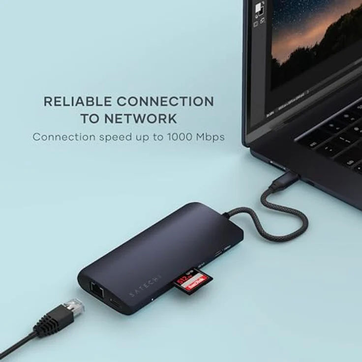 SATECHI USB C Hub Multiport Adapter V3, 8 in 1 USB-C Dongle mit 8K HDMI, 85W USB-C PD Charging, 4 USB-C Datenports, Ethernet, SD-Kartenleser für Mac, Windows – Mitternacht – Bild 2