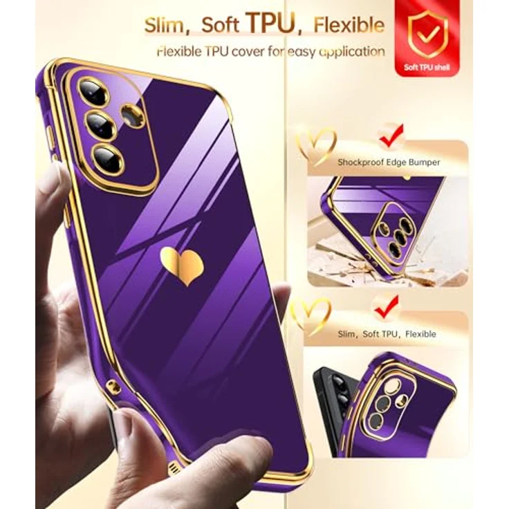 LeYi Handyhülle für Samsung Galaxy A56 5G, TPU Silikon Cover mit Herz Muster und 2*Schutzfolie, stoßfest und kratzfest, Dunkel Lila – Bild 4